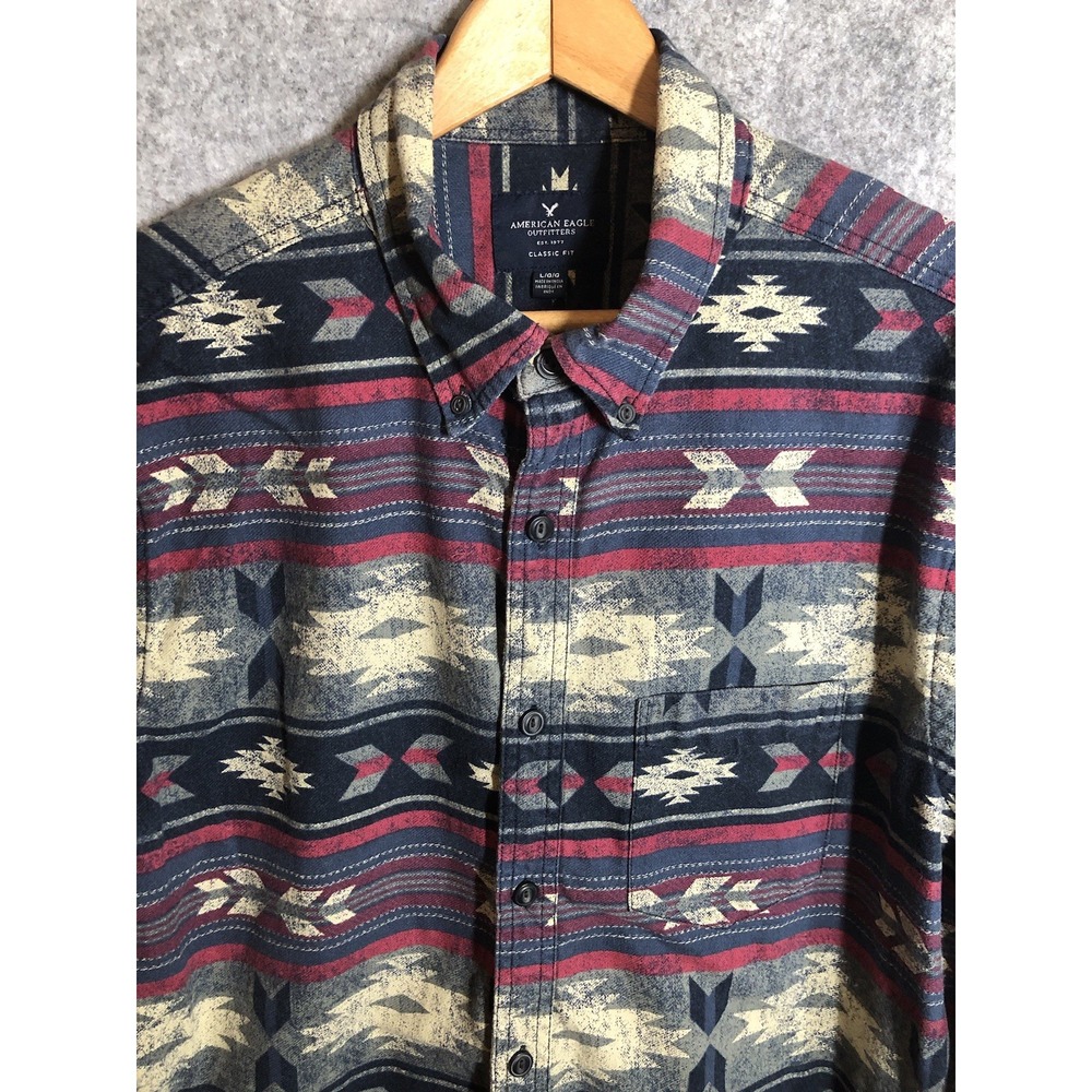 American Eagle Shirt Mens Large Southwestern Western Cowboy Aztec Camp Fish Hike